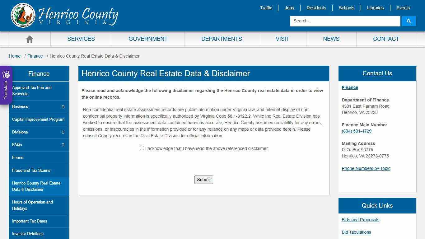 Henrico County Real Estate Data & Disclaimer » Henrico County, Virginia